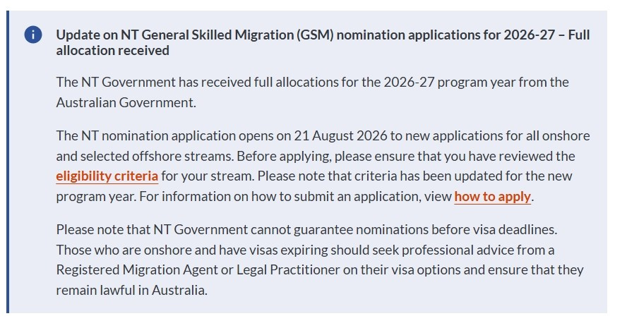 NT website notice
