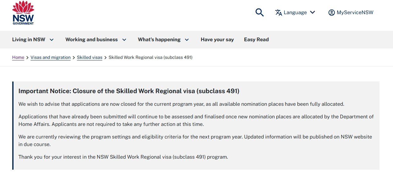 NSW website notice
